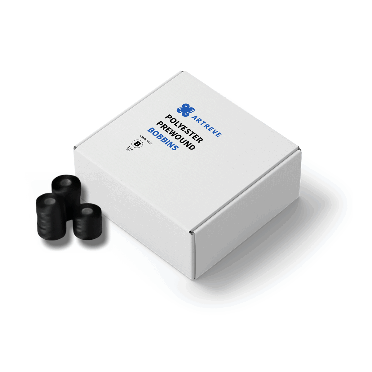 Style L Prewound Sideless With Magnetic Core 70D/2(60WT) Embroidery Magnetic Bobbins(144 Bobbins) 130 Yards - Black - Image 1
