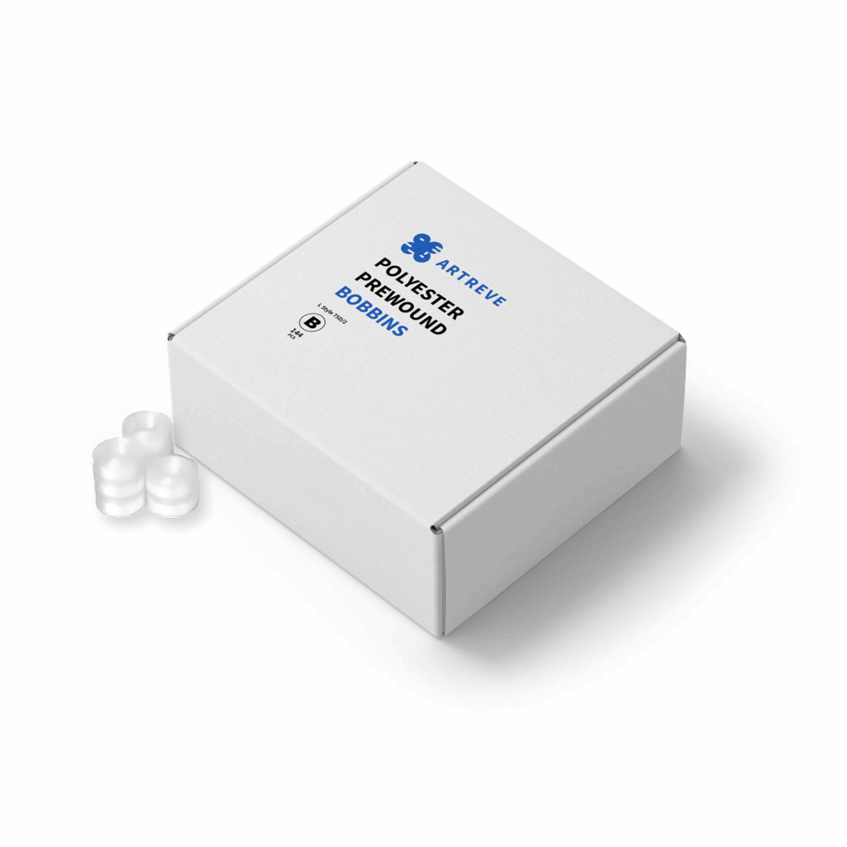 Style L Prewound Plastic Sided 75D/2(60WT) Embroidery Bobbins(144 Bobbins) 120 Yards - White - Image 1