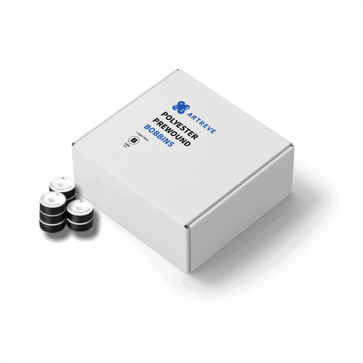 Style L Prewound Paper Sided With Plastic Core 70D/2(60WT) Embroidery Bobbins(144 Bobbins) 124 yards - Black - Image 1