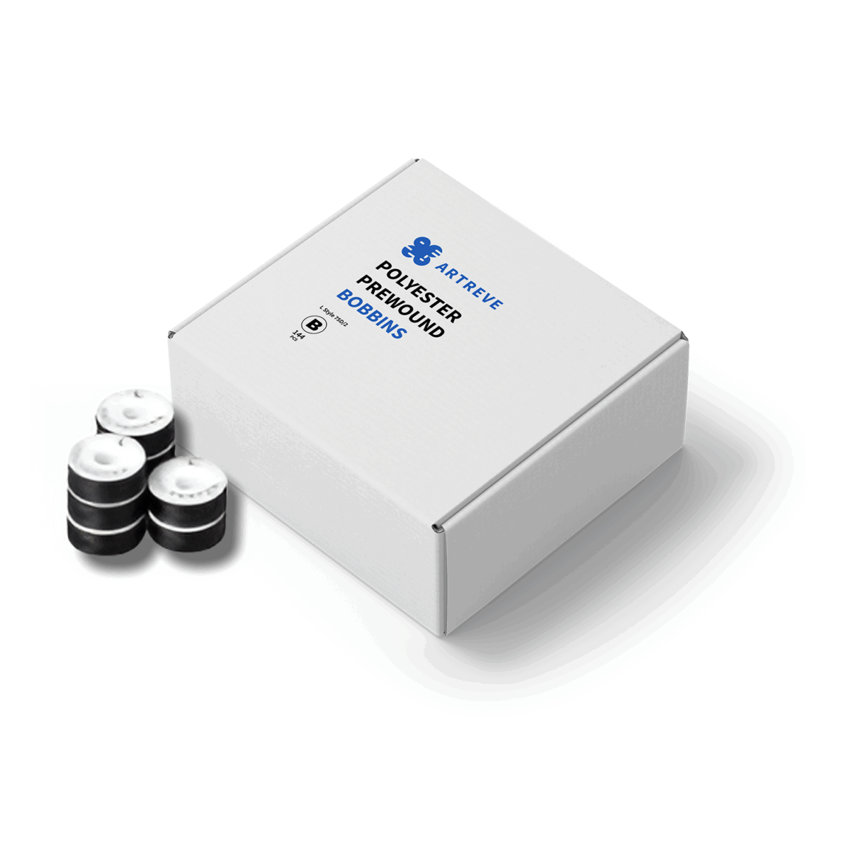 Style L Prewound Paper Sided With Plastic Core 75D/2(60WT) Embroidery Bobbins(144 Bobbins) 124 Yards - Black - Image 1