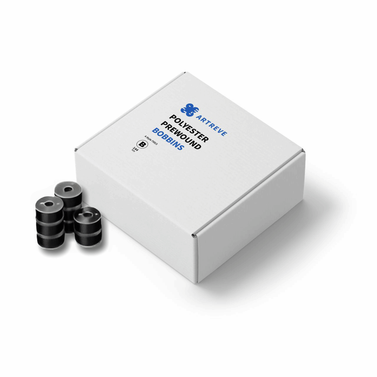 Style A Prewound Plastic Sided 75D/2(60WT) Embroidery Bobbins(144 Bobbins) 115 Yards - Black - Image 1