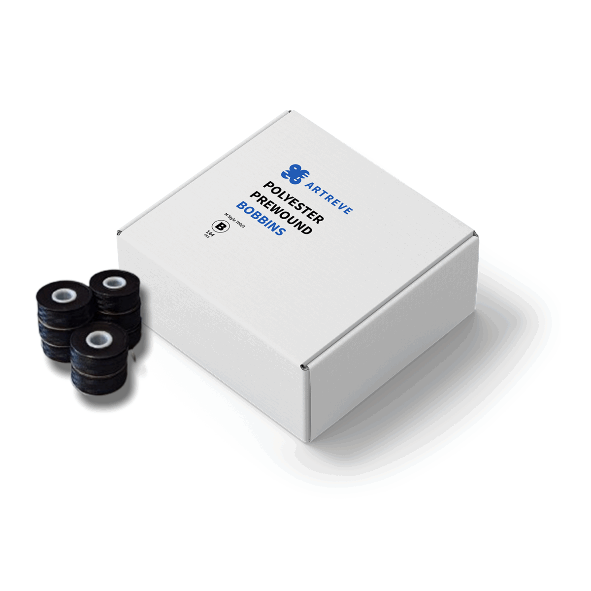 Style M Prewound Magnetic Sided With Plastic Core 70D/2(60WT) Embroidery Bobbins(144 Bobbins) 220 Yards – Black - Image 1