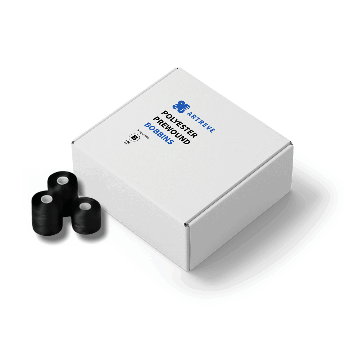 Style M Prewound Sideless With Plastic Core 75D/2(60WT) Embroidery Bobbins(144 Bobbins) 240 Yards – Black - Image 1