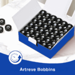 Style M Prewound Sideless With Plastic Core 75D/2(60WT) Embroidery Bobbins(144 Bobbins) 240 Yards – Black - Image 2